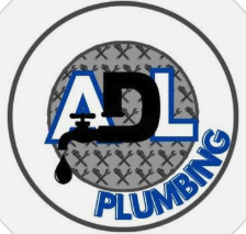 Existing ADL Plumbing logo: blue and black initials over a patterned centre, with Plumbing around the circular edge.